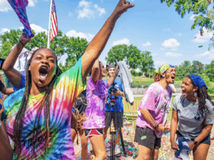 Safe and happy campers in tie-dye shirts